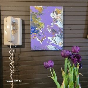 Violet Storm–Original Abstract Acrylic Pour Painting 12x16 Purple& Gold FluidArt